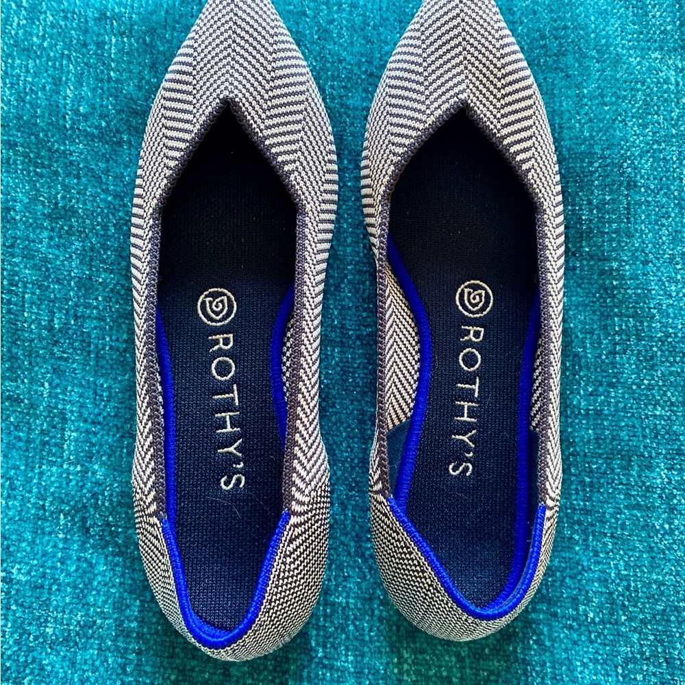 Rothy's The Point Flats - Dark Grey and White Stripe